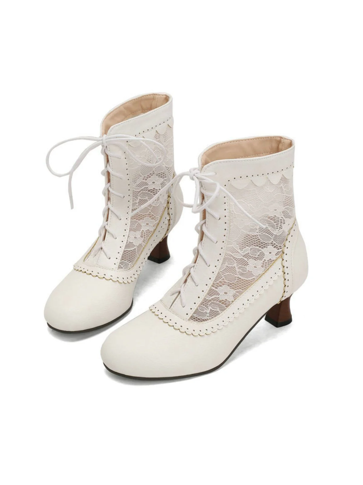 Vintage Floral Lace Low-Heeled Boots - Image 7