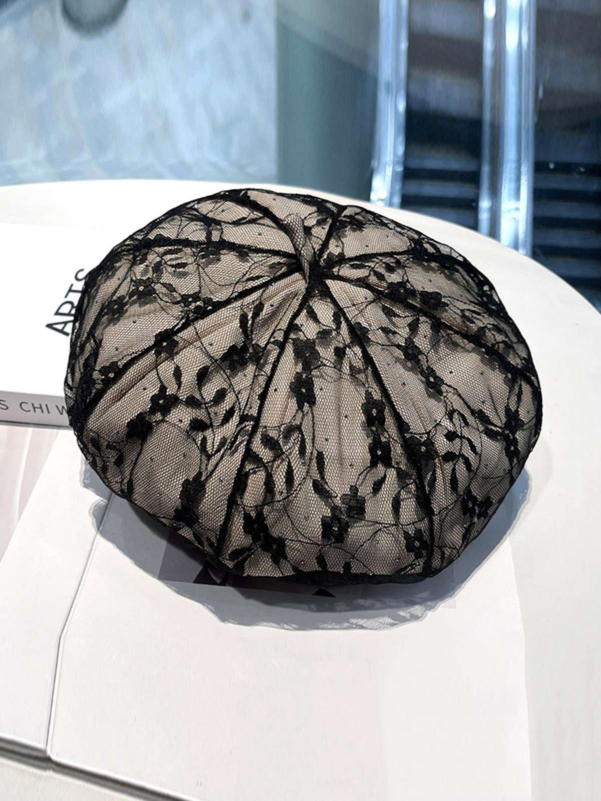 Vintage Floral Lace Mesh Beret Hat - Image 2