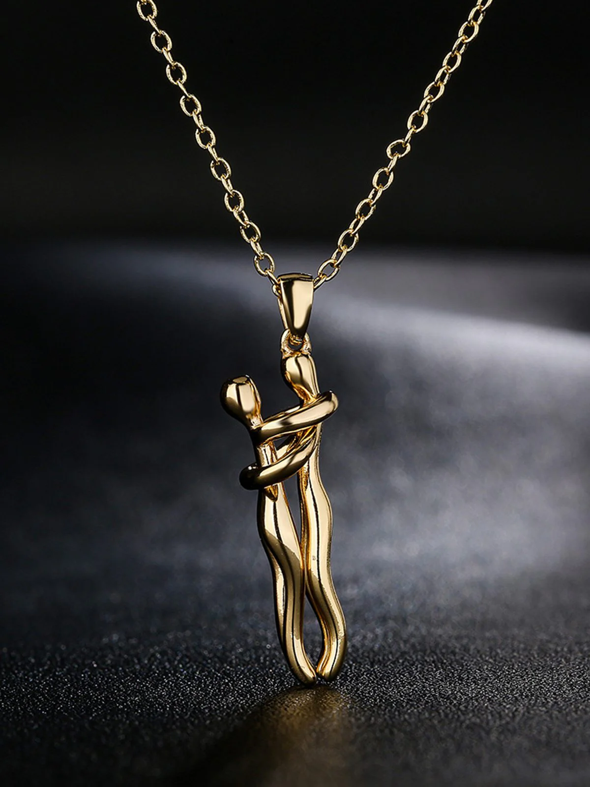Vintage Gold Metallic Couple Hug Pendant Necklace - Image 3