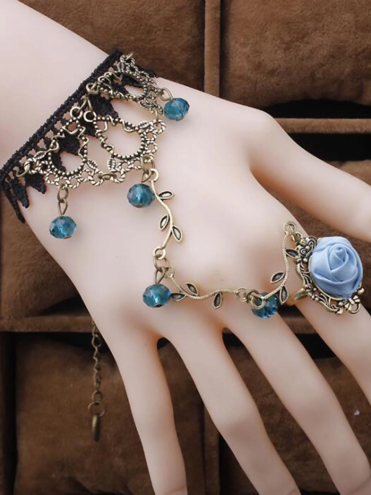 Vintage Gothic Rose Vine Lace Crystal Ring Bracelet - Image 2