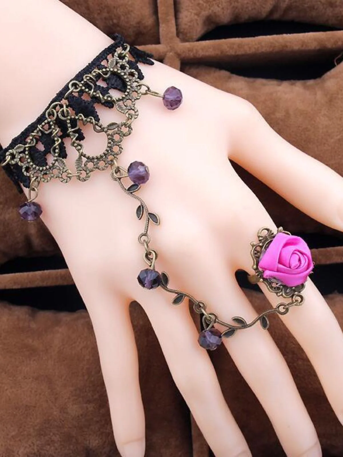 Vintage Gothic Rose Vine Lace Crystal Ring Bracelet - Image 3