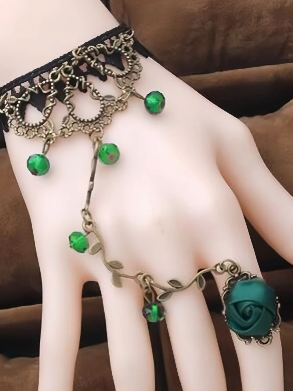 Vintage Gothic Rose Vine Lace Crystal Ring Bracelet - Image 6