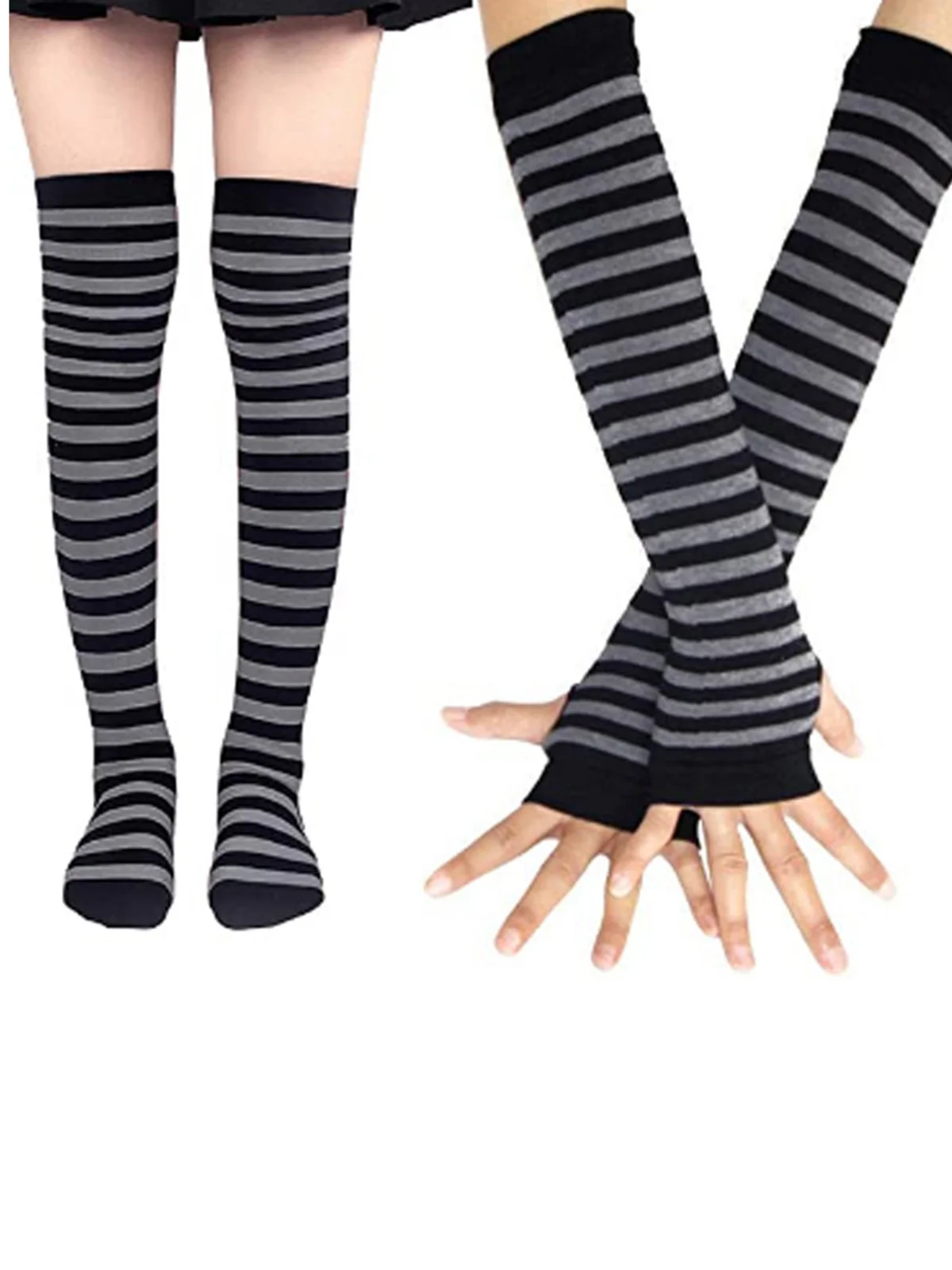 Vintage Halloween Stripe Fingerless Gloves & Socks - Image 6