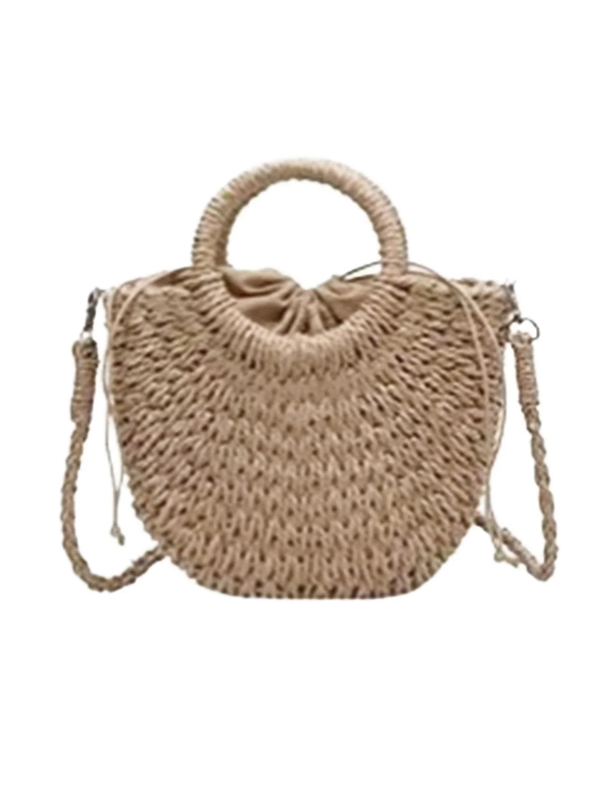 Vintage Handmade Woven Moon Shape Crossbody Beach Bag - Image 3