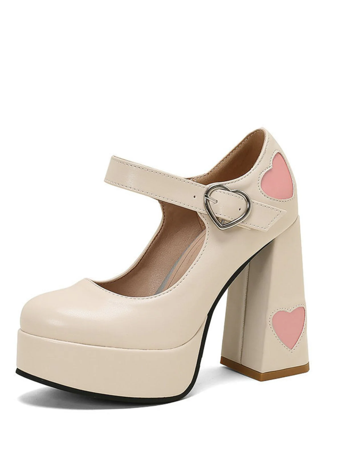 Vintage Heart Cut-Outs & Buckle Mary Jane High Heel Shoes - Image 11