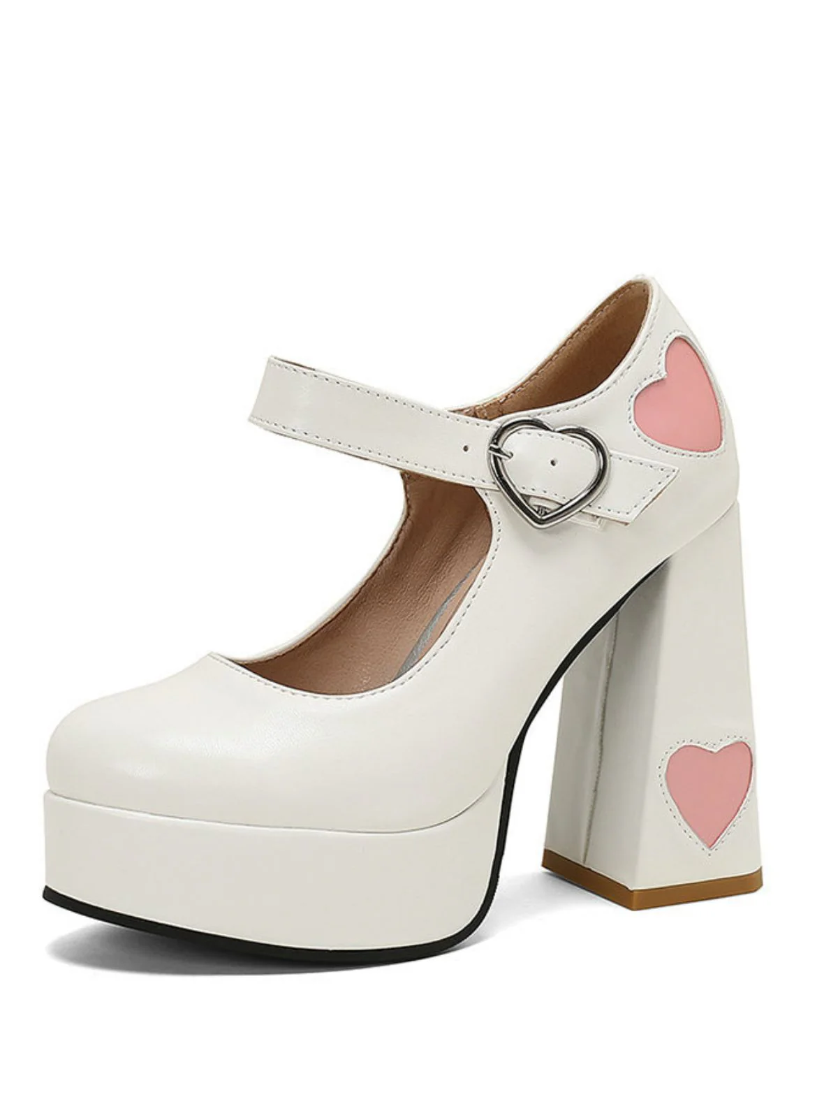 Vintage Heart Cut-Outs & Buckle Mary Jane High Heel Shoes - Image 6