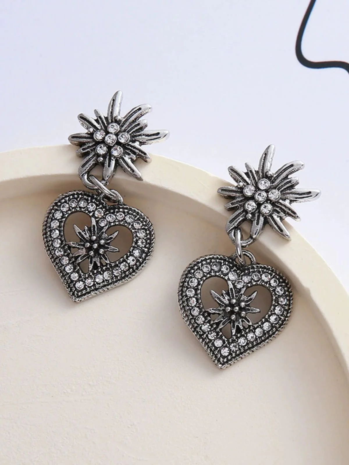 Vintage Heart Edelweiss Earrings - Image 2