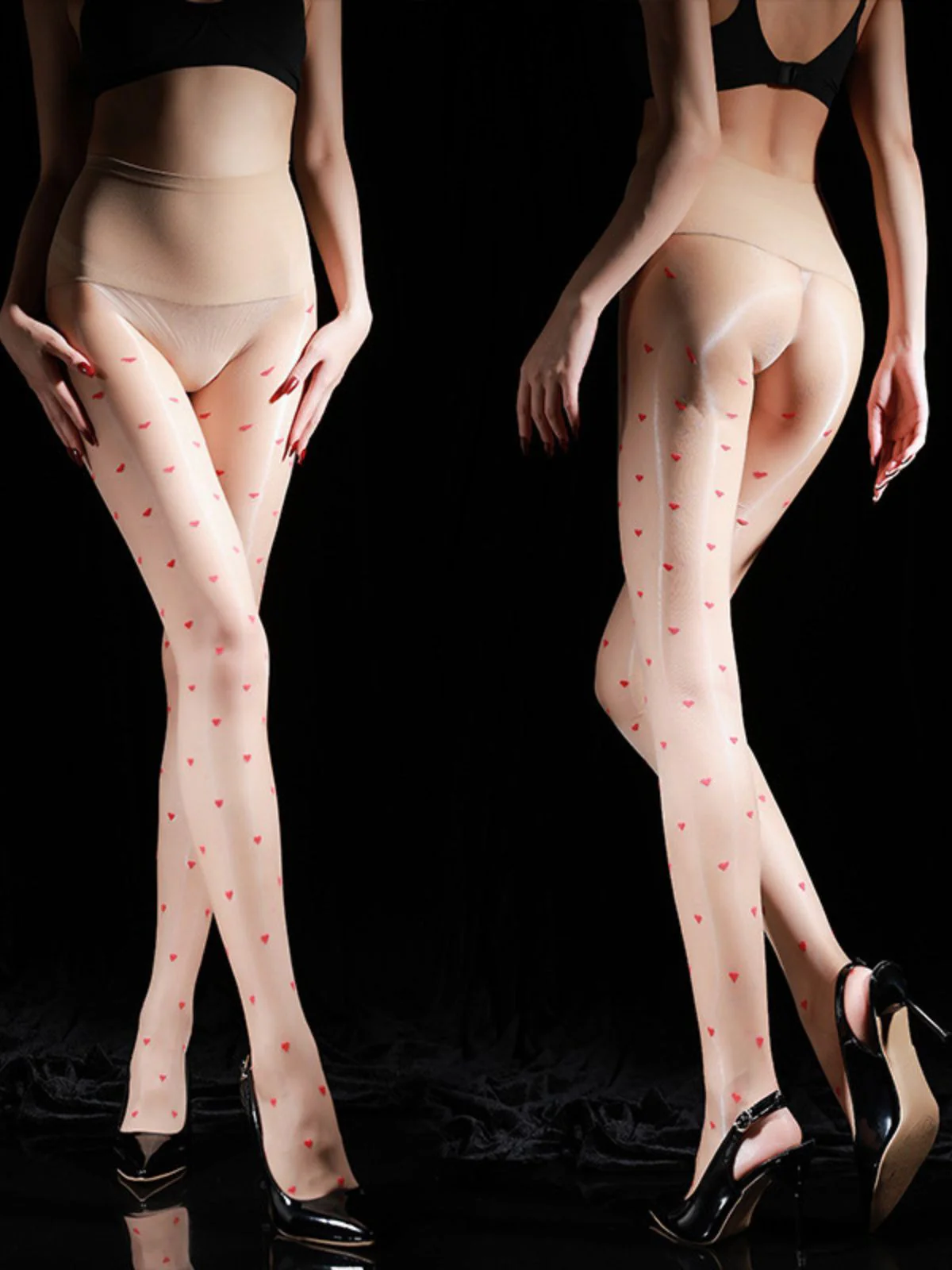 Vintage Heart Dots High-Waisted Pantyhose - Image 2