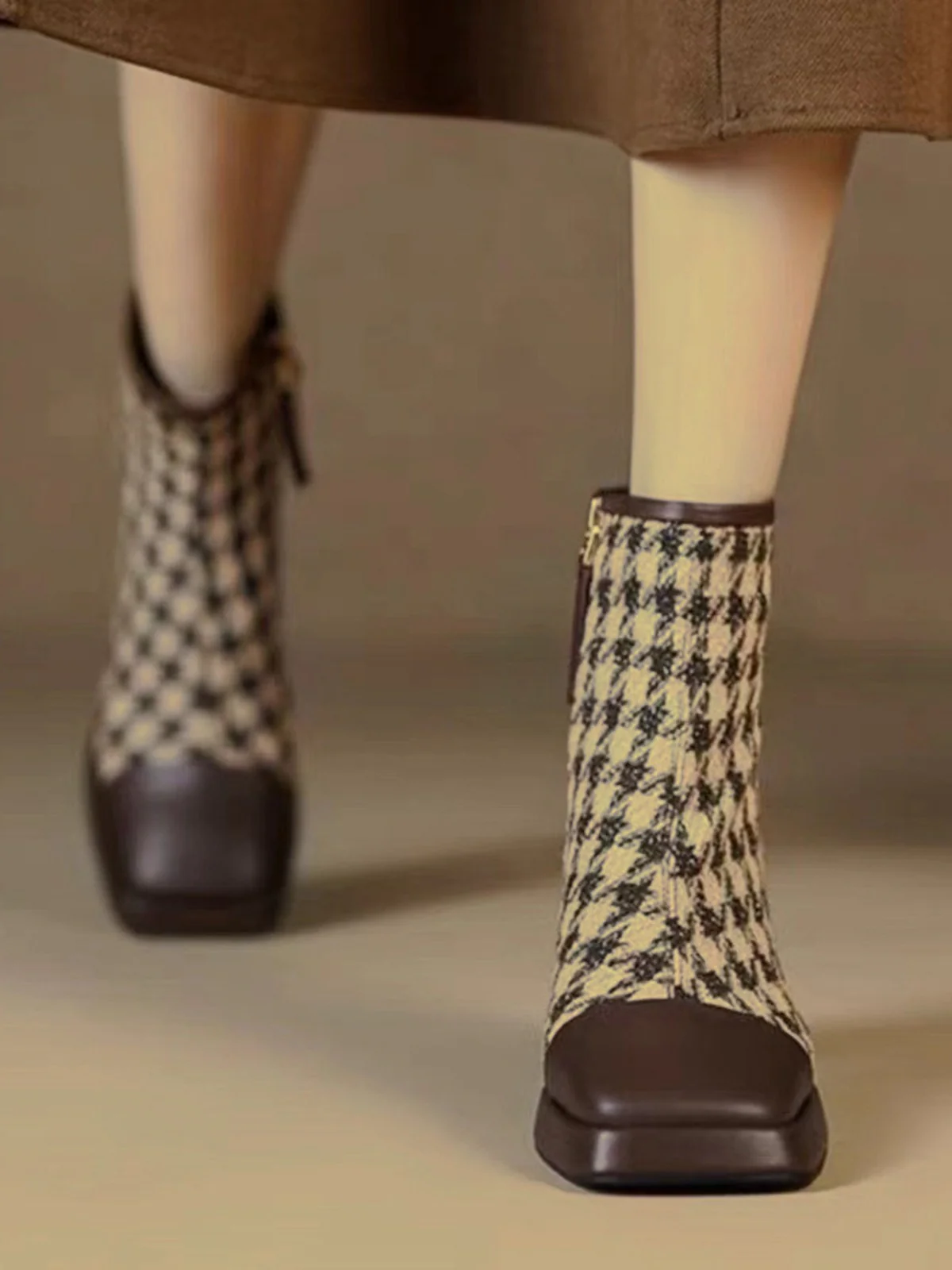 Vintage Houndstooth Chunky Heel Ankle Boots - Image 2