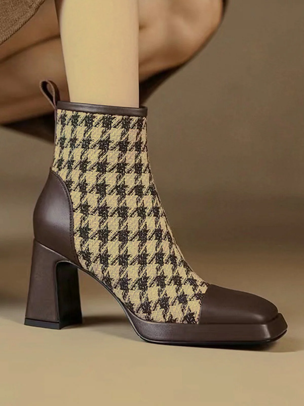 Vintage Houndstooth Chunky Heel Ankle Boots - Image 3