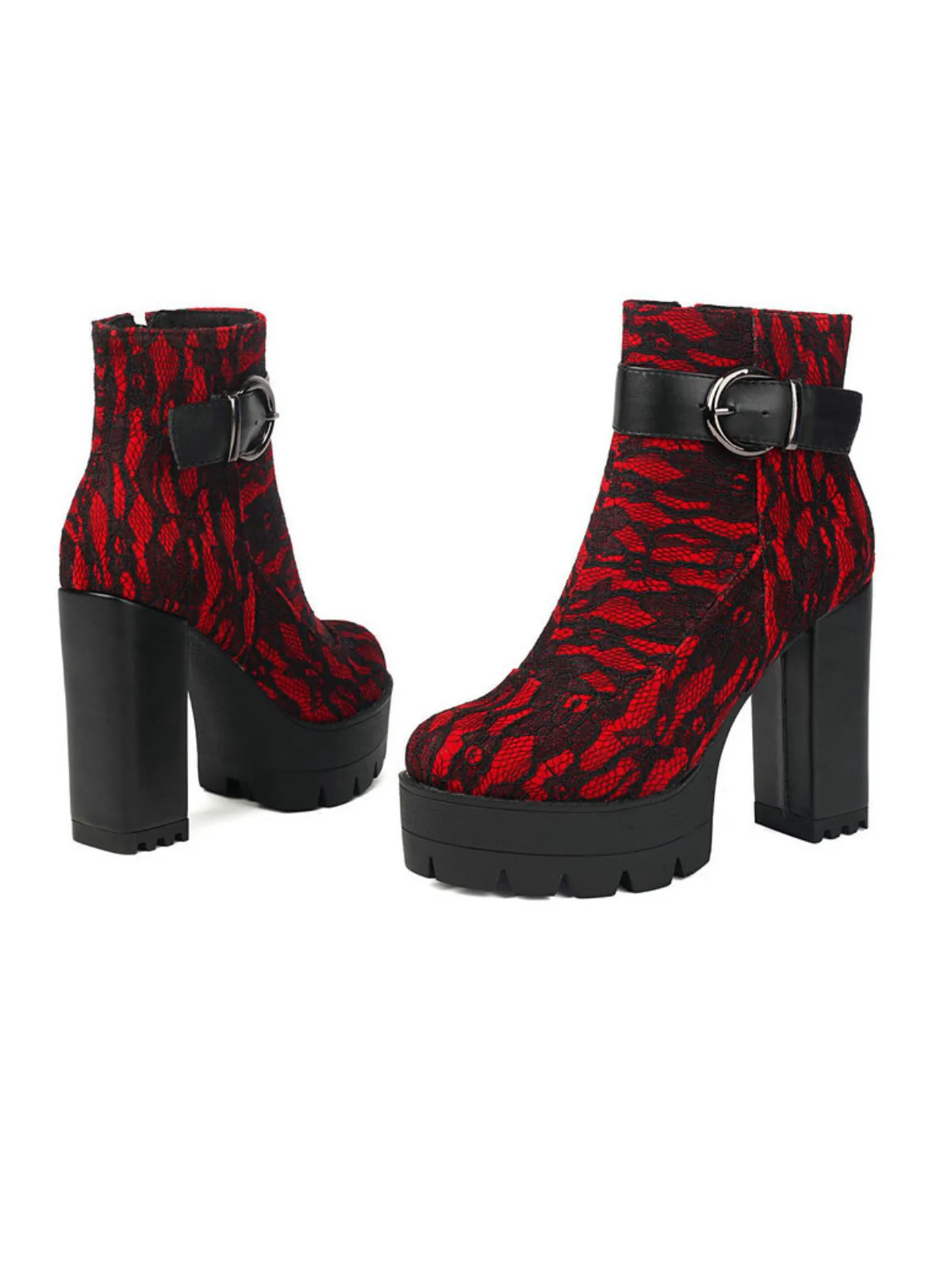 Vintage Lace Chunky Heel Platform Ankle Boots - Image 10