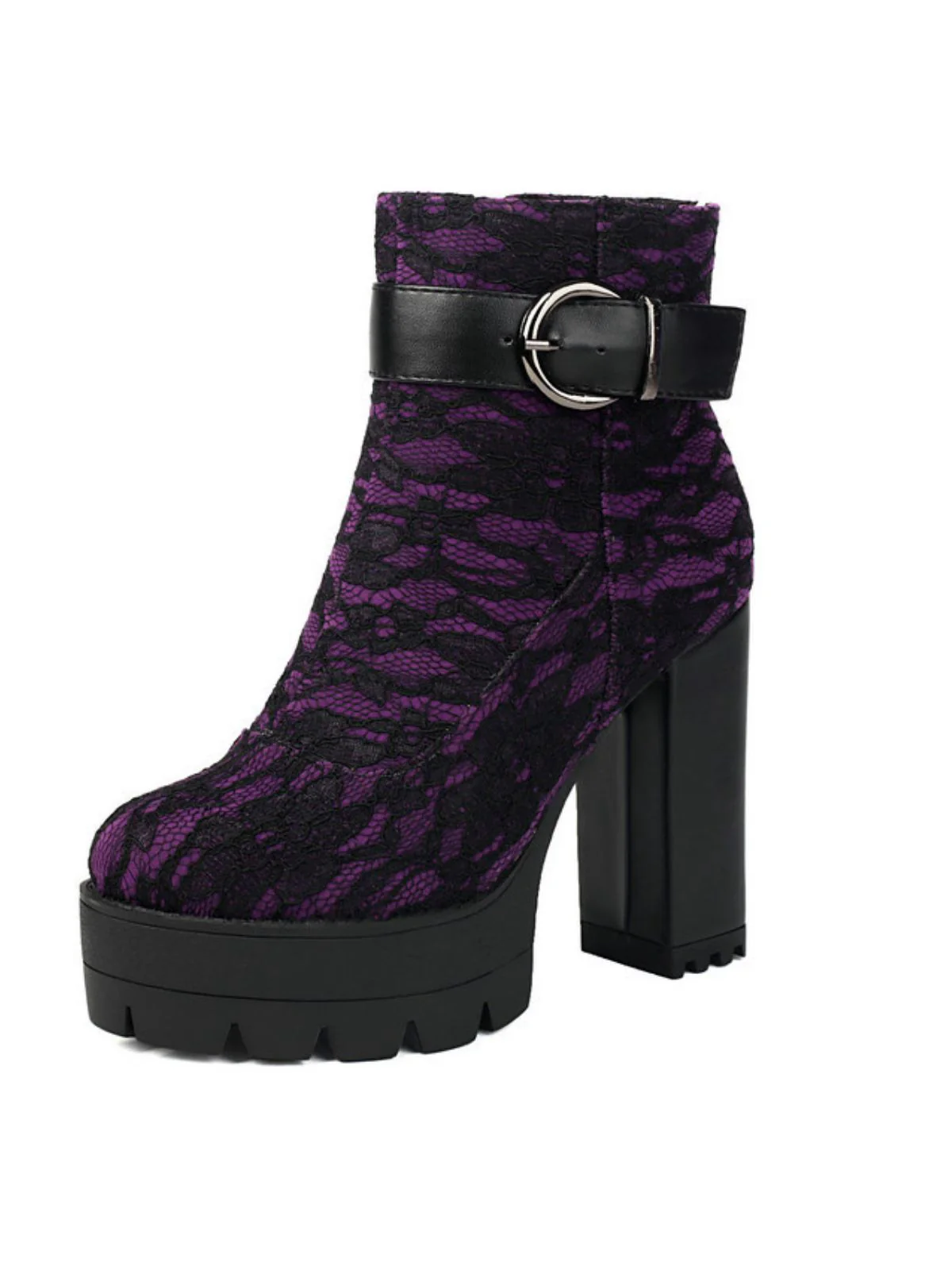 Vintage Lace Chunky Heel Platform Ankle Boots - Image 11