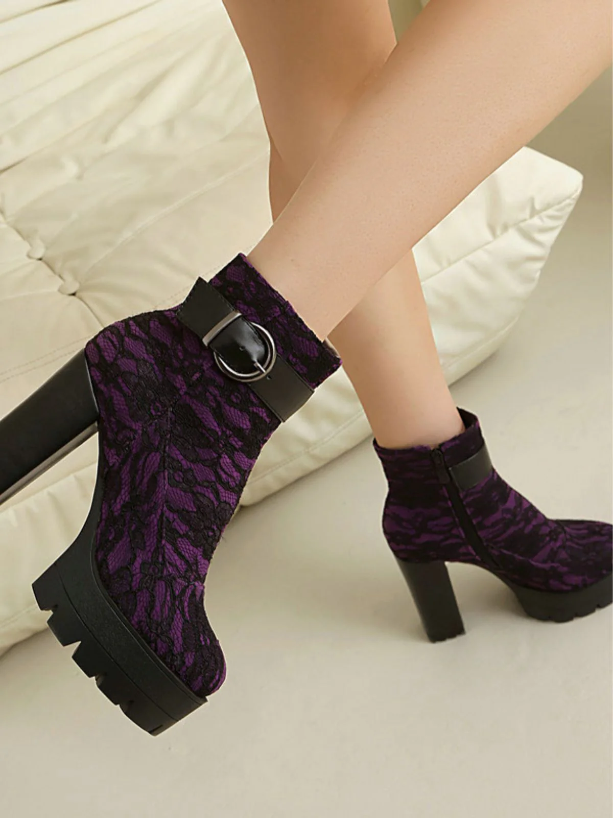 Vintage Lace Chunky Heel Platform Ankle Boots - Image 14