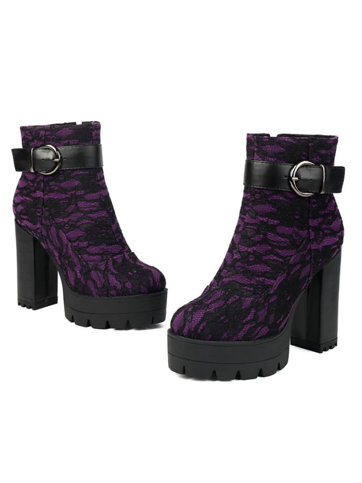 Vintage Lace Chunky Heel Platform Ankle Boots - Image 15