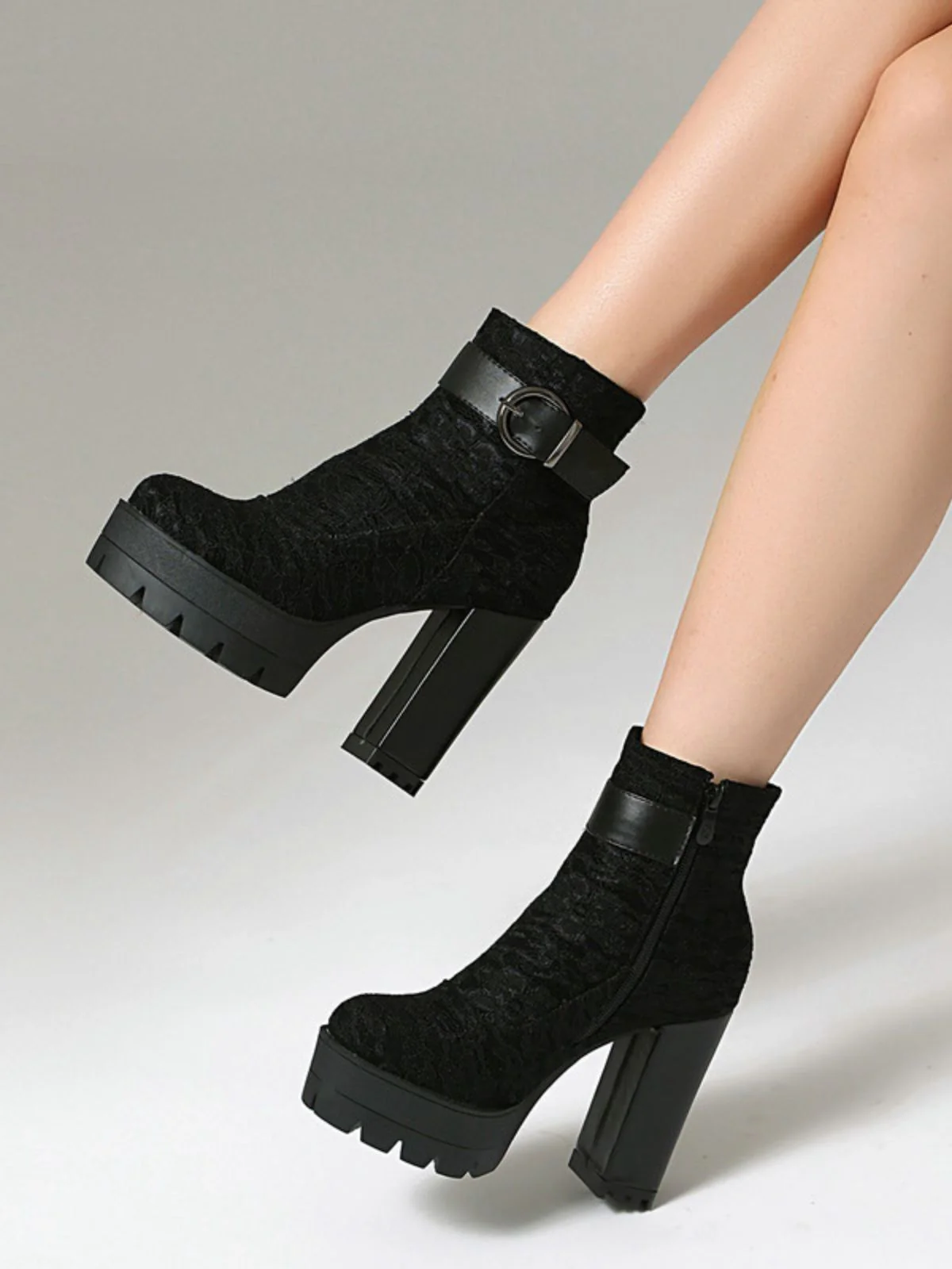 Vintage Lace Chunky Heel Platform Ankle Boots - Image 2