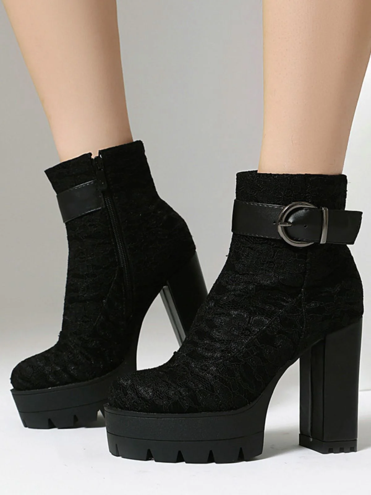 Vintage Lace Chunky Heel Platform Ankle Boots - Image 3