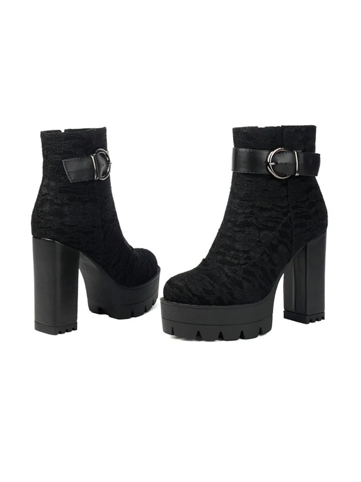 Vintage Lace Chunky Heel Platform Ankle Boots - Image 5