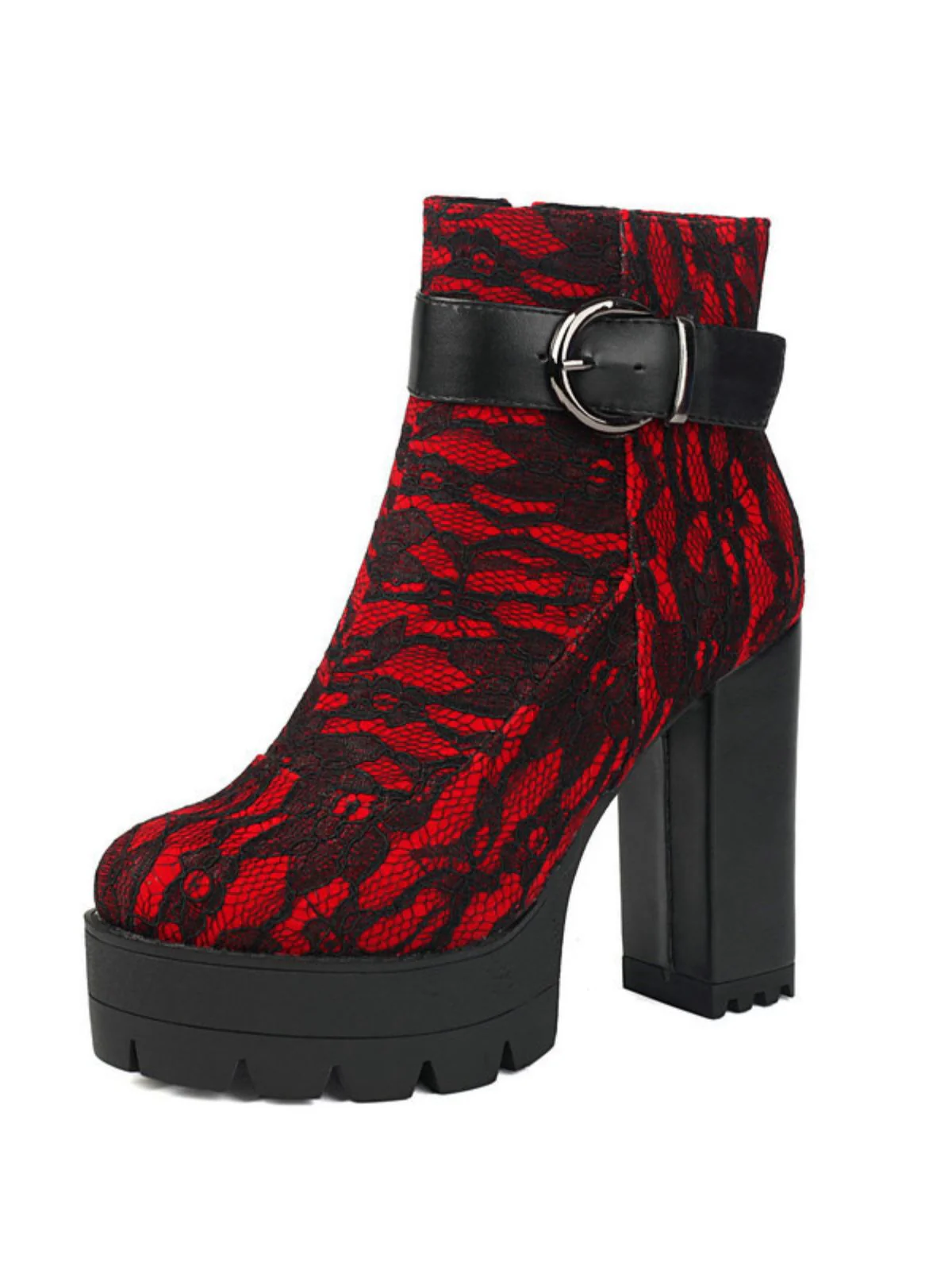 Vintage Lace Chunky Heel Platform Ankle Boots - Image 6