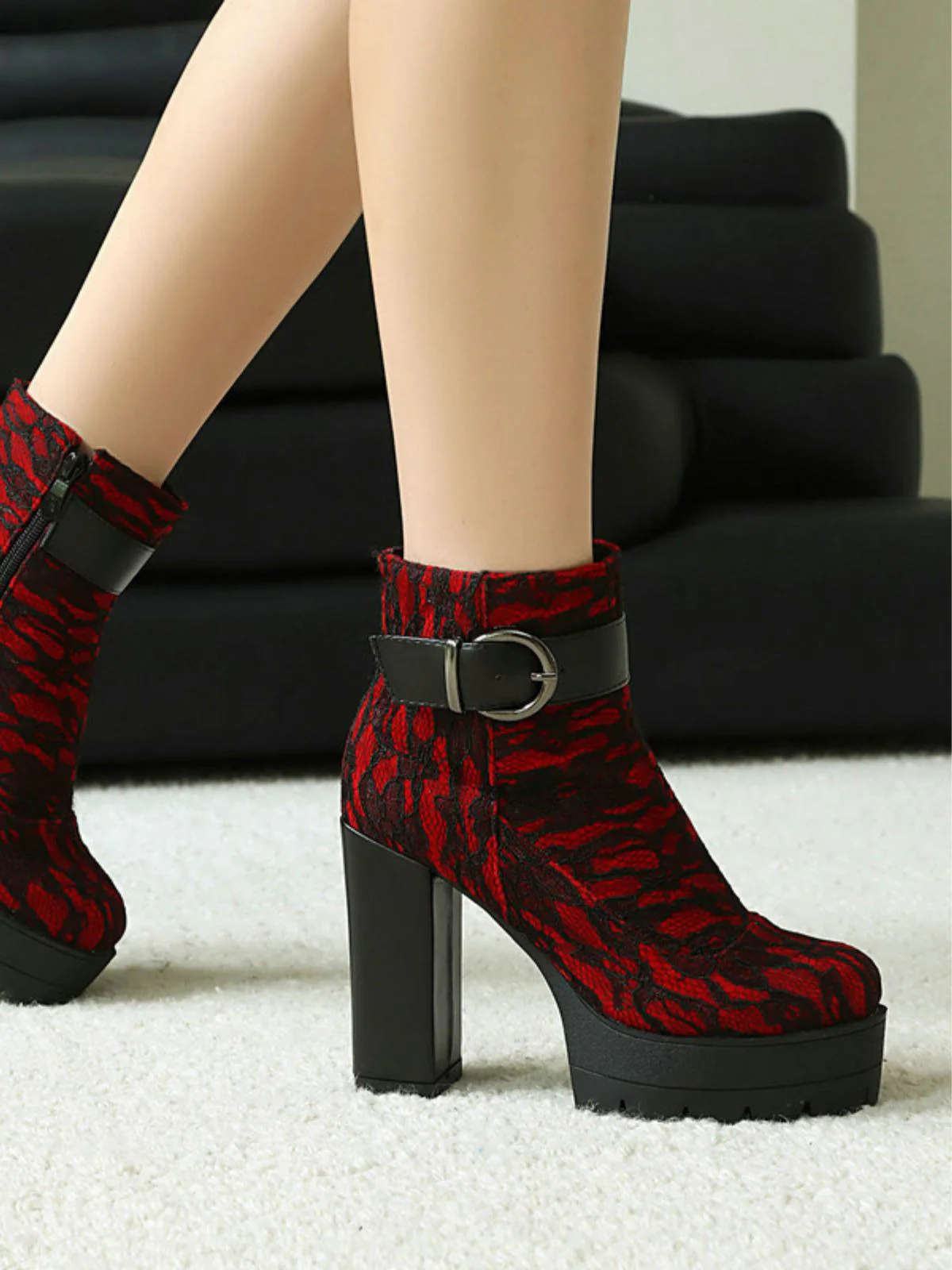 Vintage Lace Chunky Heel Platform Ankle Boots - Image 9