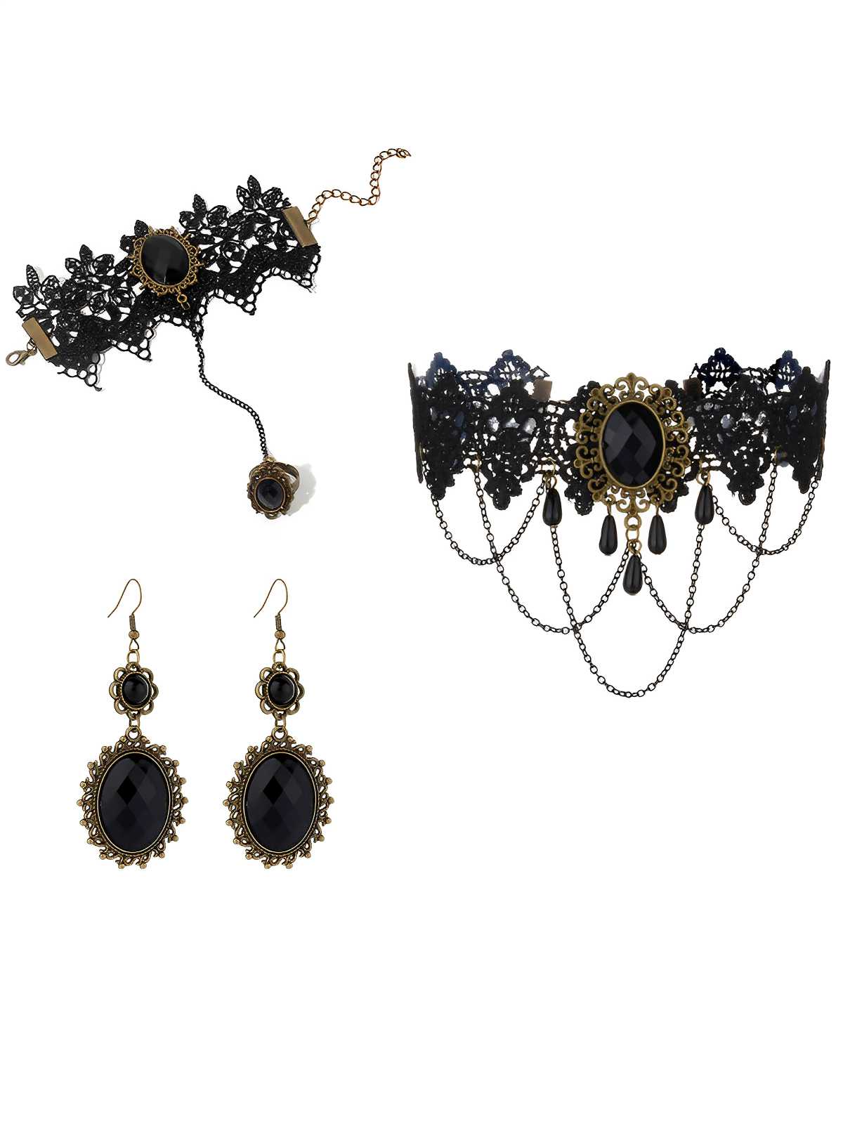 Vintage Lace Crystal Gothic Jewelry Set - Image 4