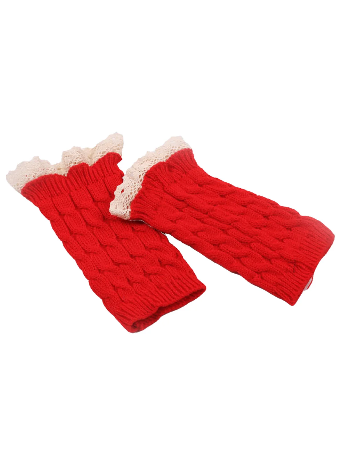 Vintage Lace Patchwork Twisted Knit Fingerless Gloves - Image 2