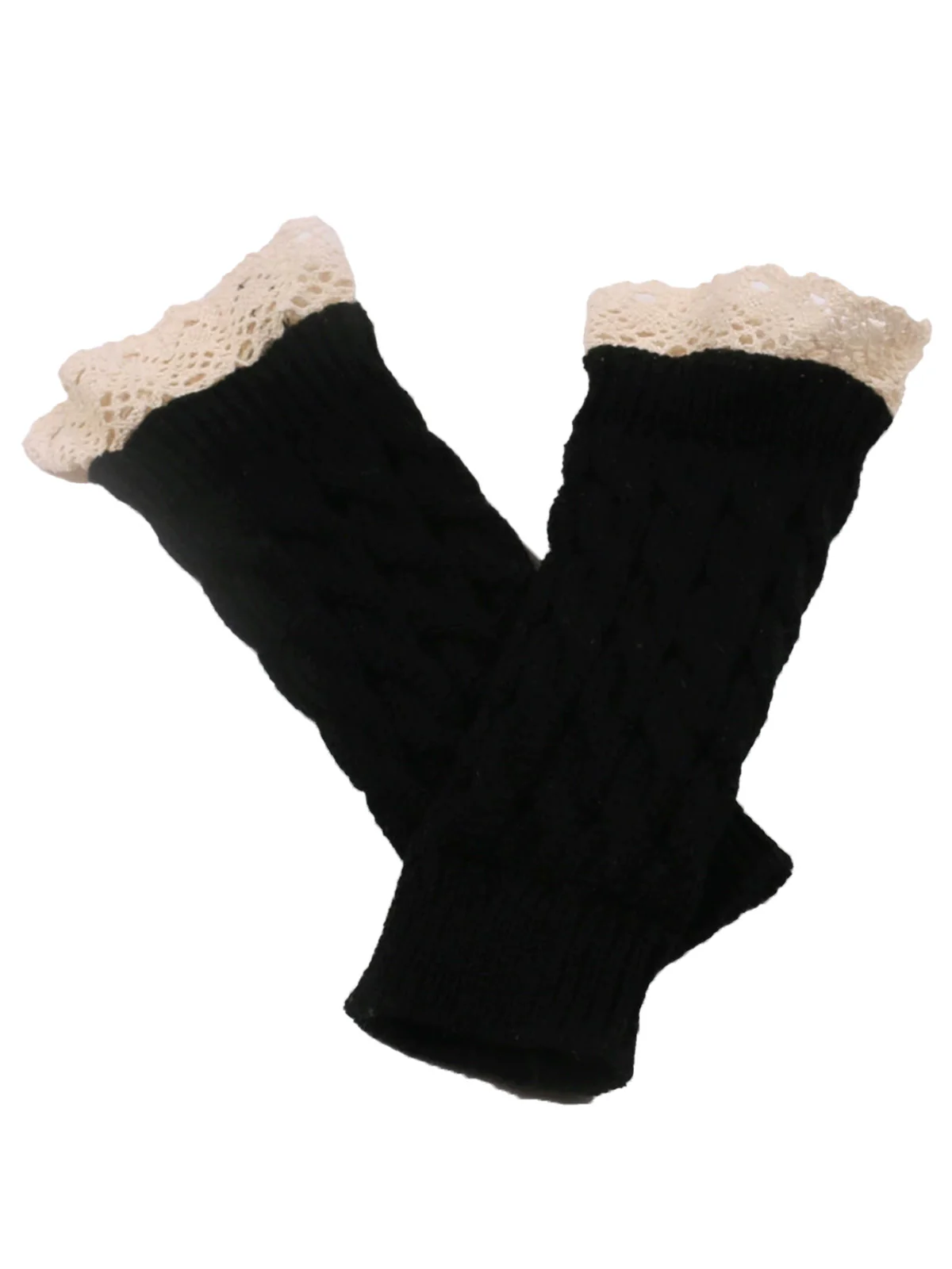 Vintage Lace Patchwork Twisted Knit Fingerless Gloves - Image 3