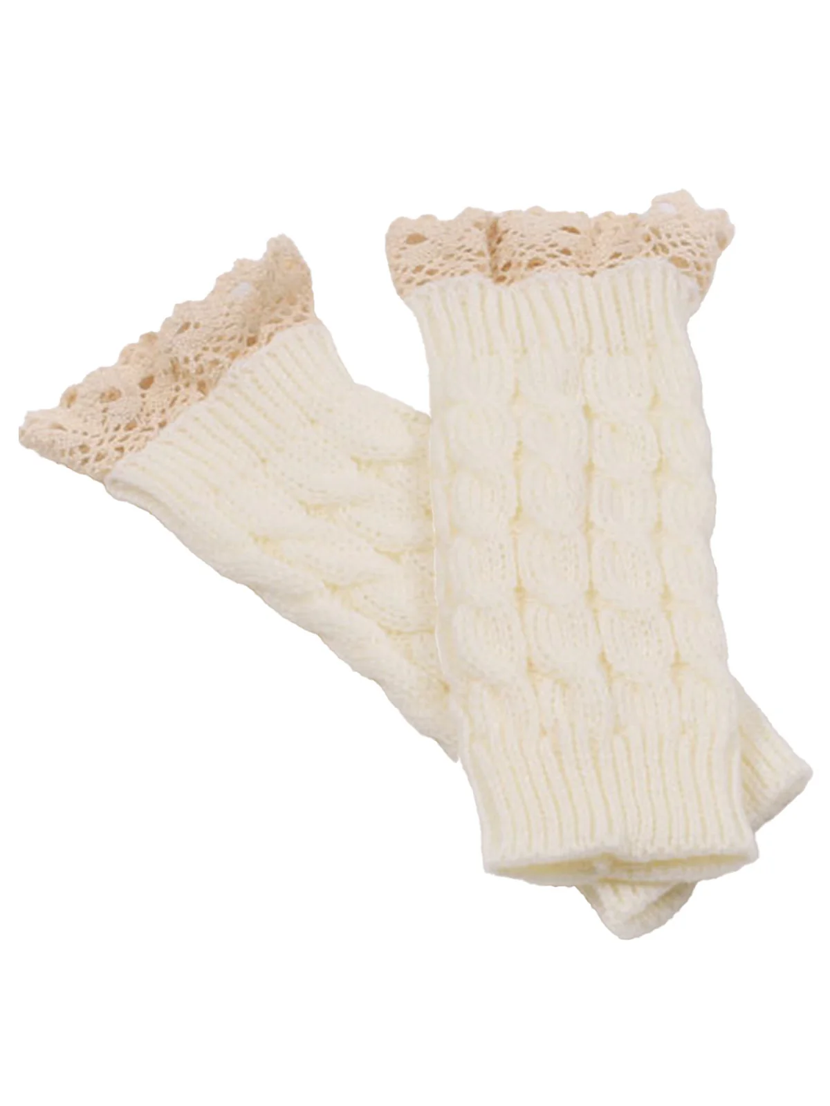 Vintage Lace Patchwork Twisted Knit Fingerless Gloves - Image 5