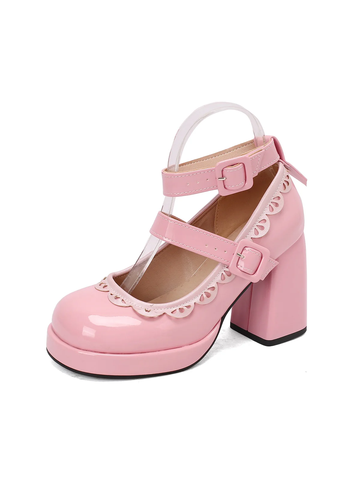 Vintage Lace Patent Leather Chunky Heels - Image 6
