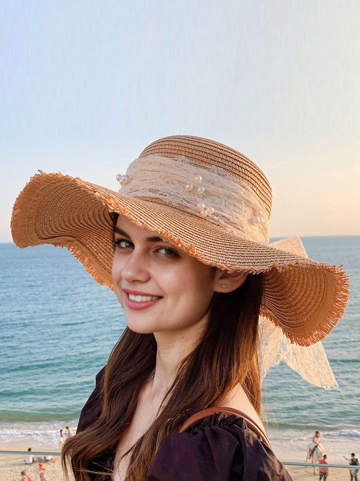 Vintage Lace Ribbon Wide-Brim Sun Hat - Image 6