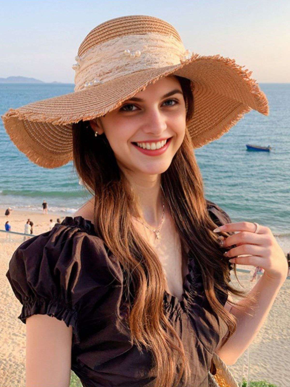 Vintage Lace Ribbon Wide-Brim Sun Hat - Image 8