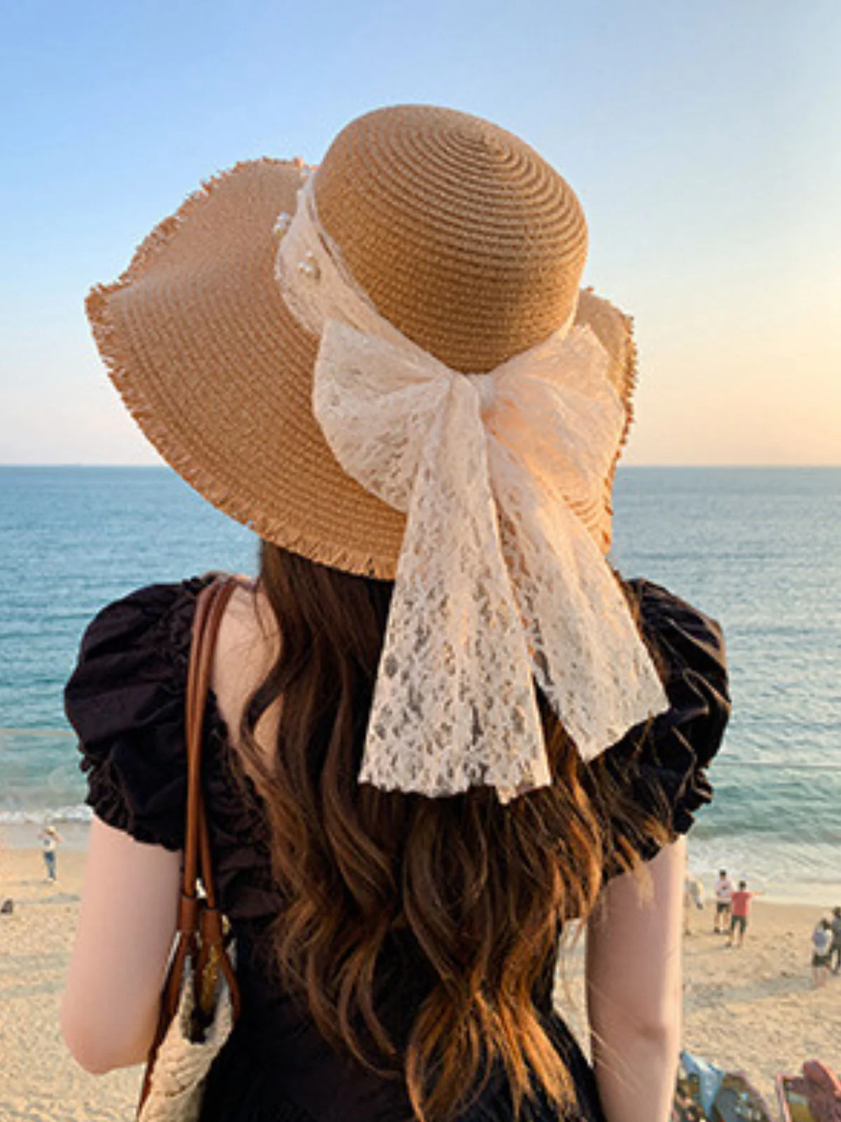 Vintage Lace Ribbon Wide-Brim Sun Hat - Image 9
