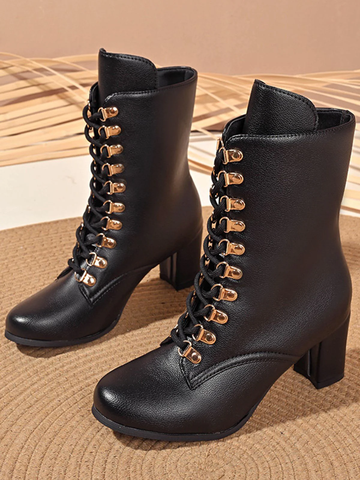 Vintage Lace-Up Ankle Chunky Heel Boots - Image 3