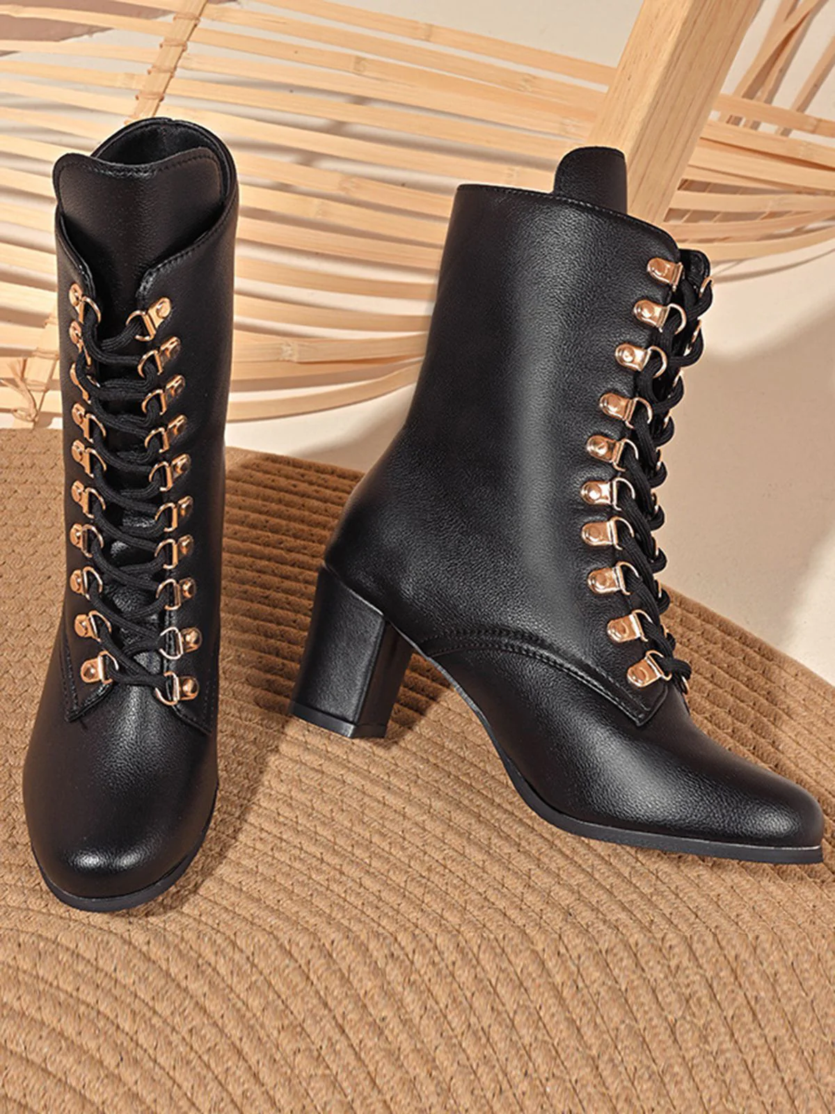 Vintage Lace-Up Ankle Chunky Heel Boots - Image 4