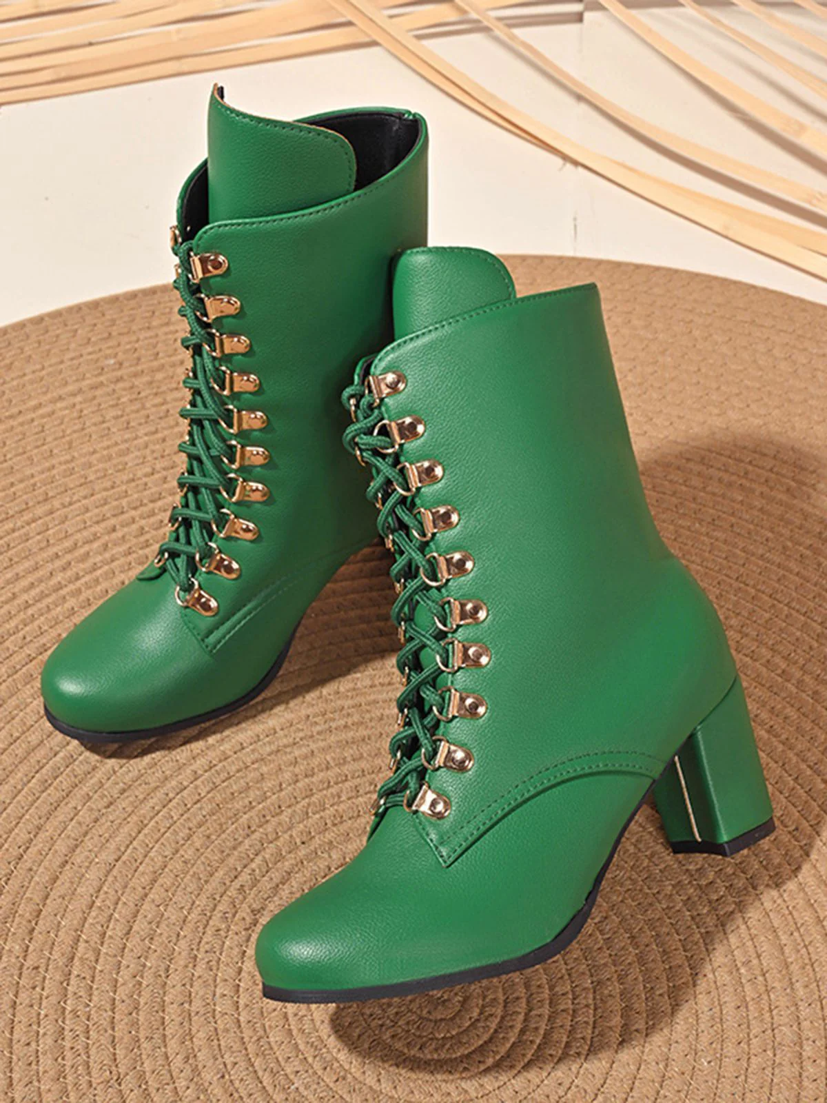 Vintage Lace-Up Ankle Chunky Heel Boots - Image 5