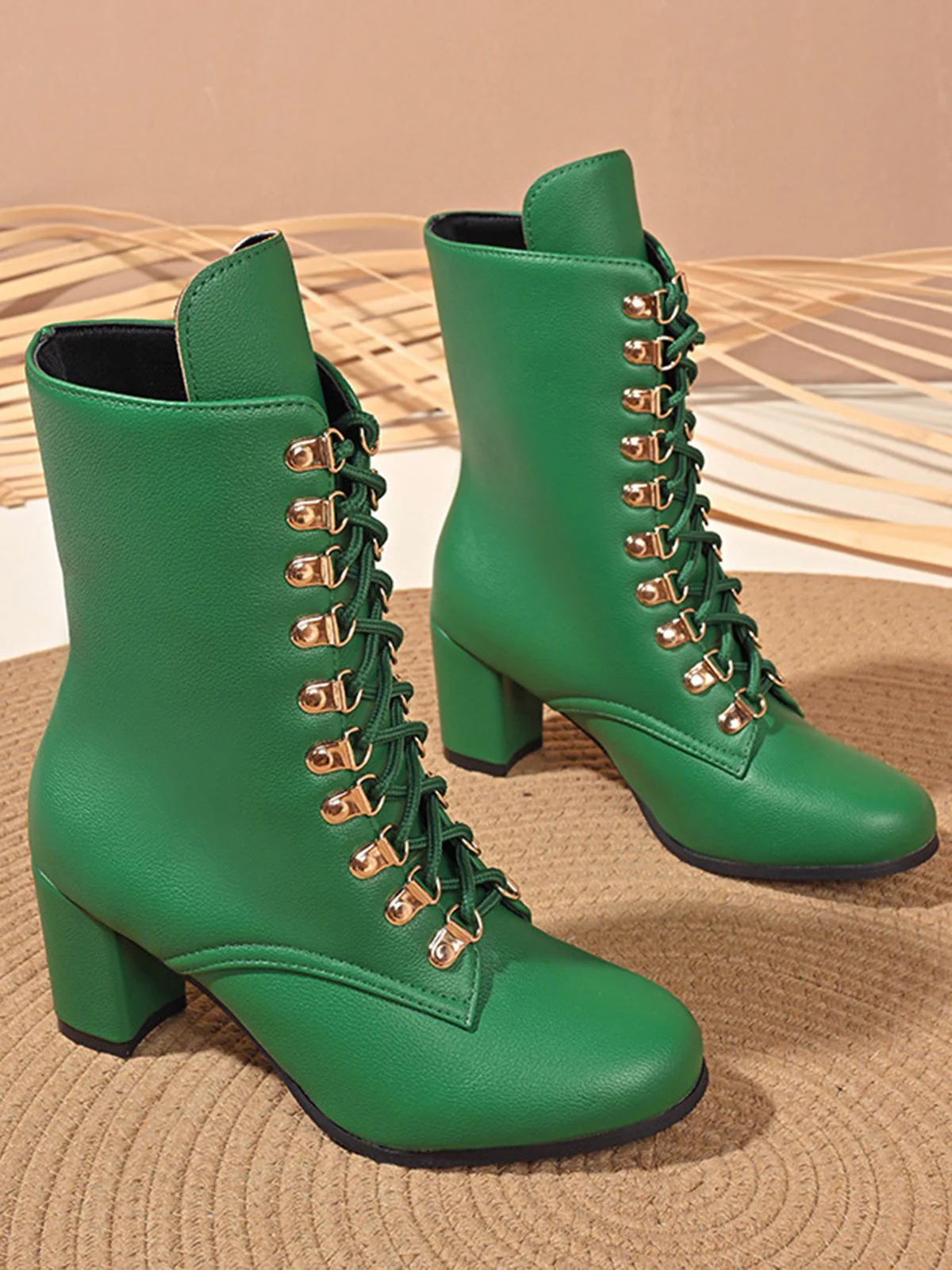 Vintage Lace-Up Ankle Chunky Heel Boots - Image 6