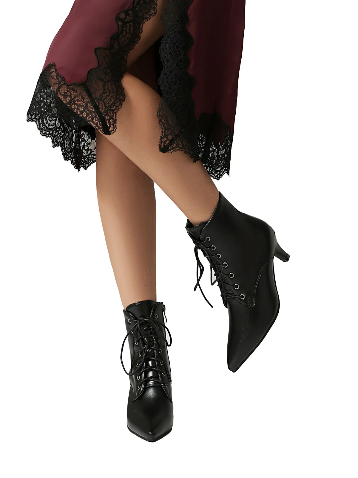 Vintage Lace-Up Kitten Heel Ankle Boots - Image 3
