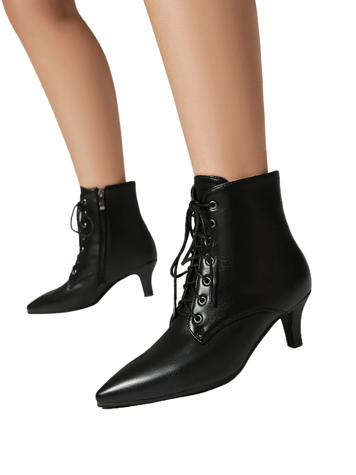Vintage Lace-Up Kitten Heel Ankle Boots - Image 4