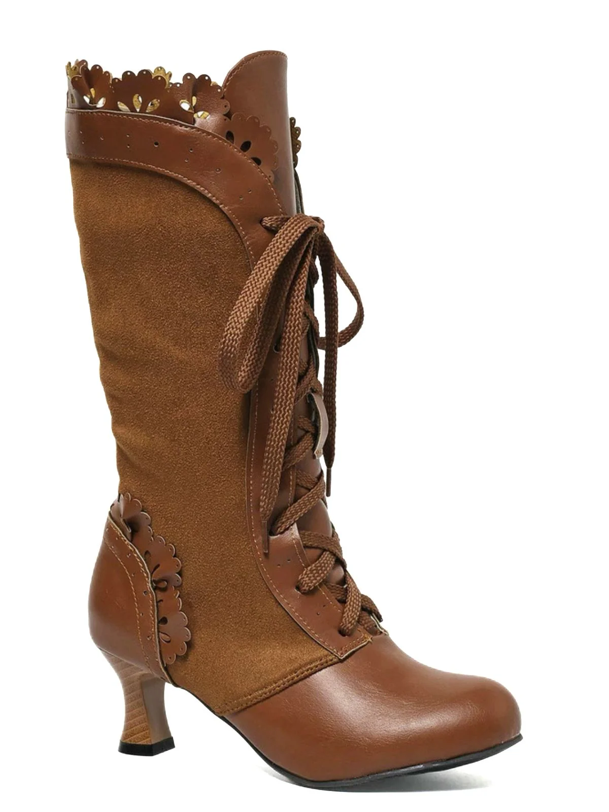 Vintage Lace-Up Solid Mid-Heel Brogue Ankle Boots - Image 2