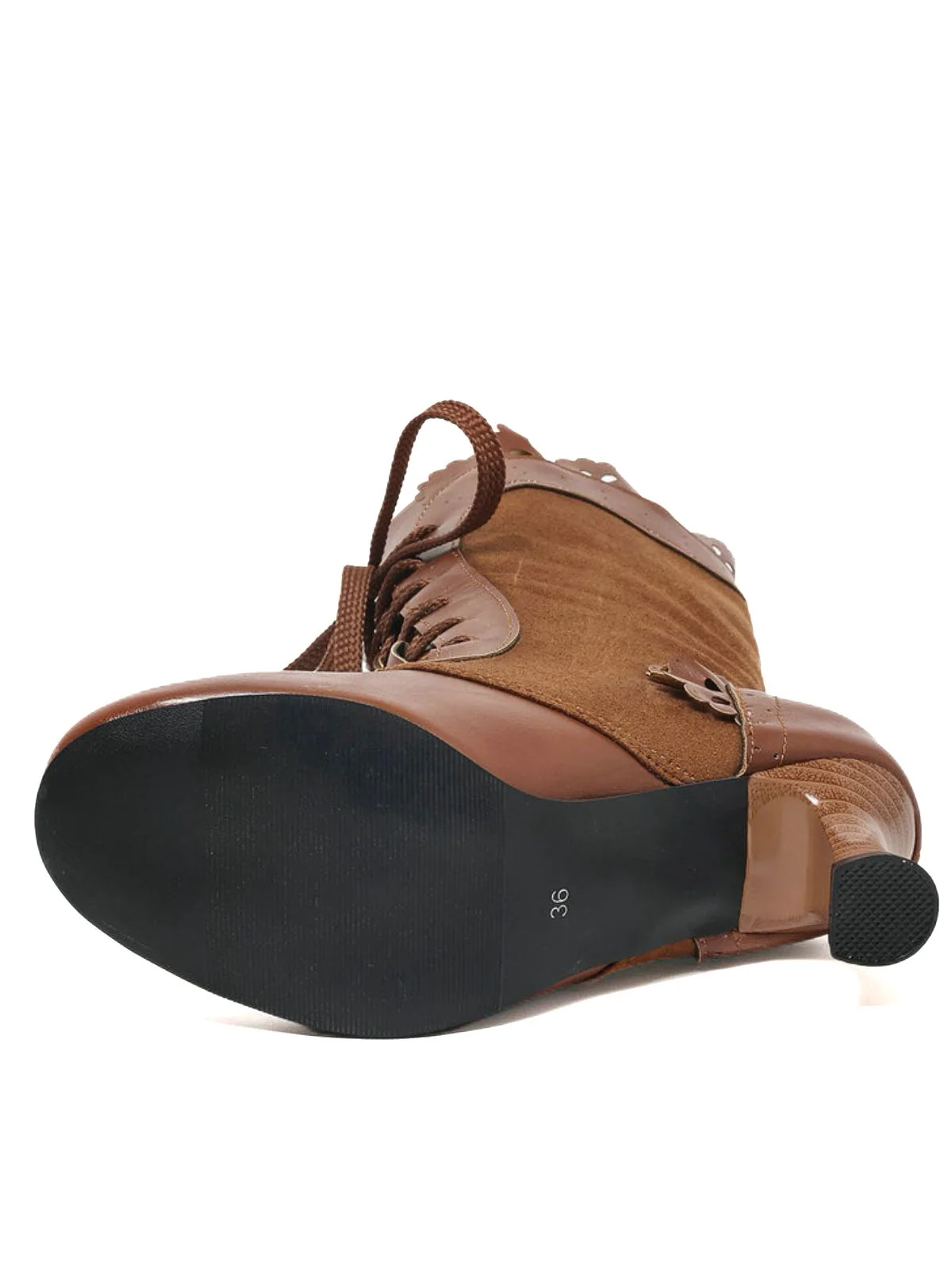Vintage Lace-Up Solid Mid-Heel Brogue Ankle Boots - Image 3