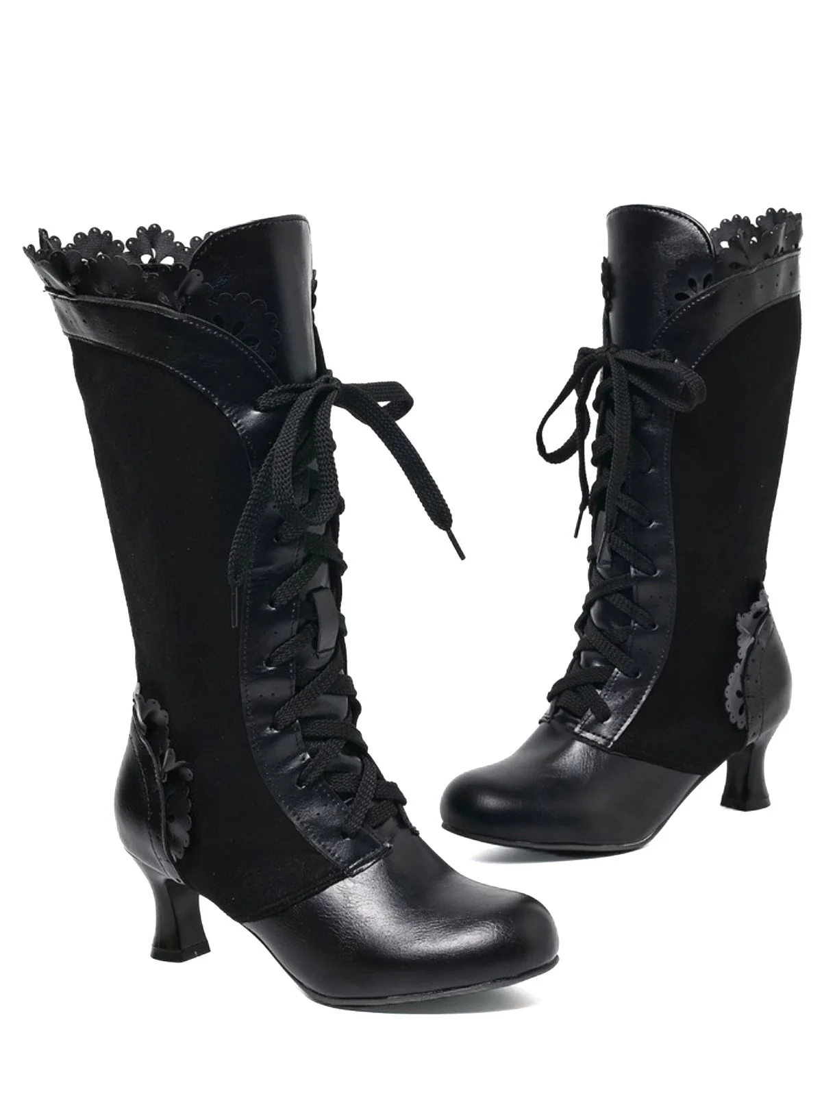 Vintage Lace-Up Solid Mid-Heel Brogue Ankle Boots - Image 6