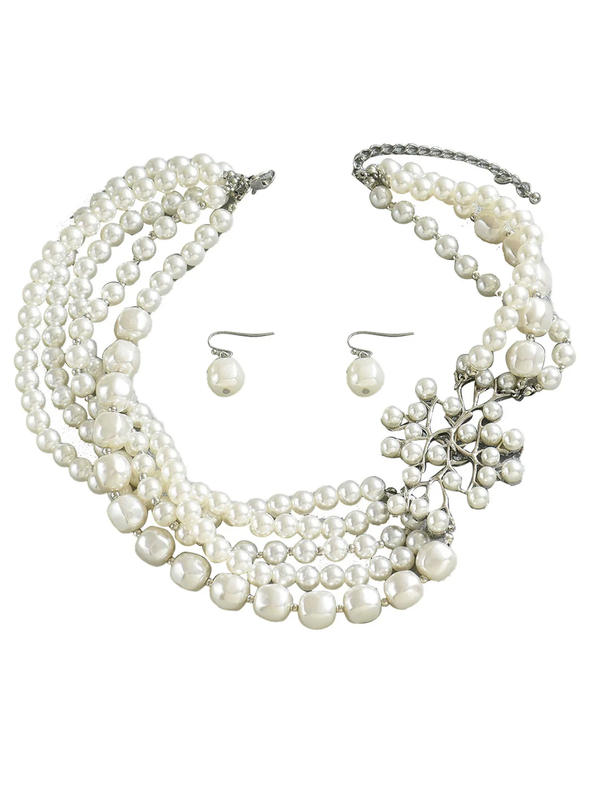 Vintage Layered Pearl Necklace and Earring Set - Image 2