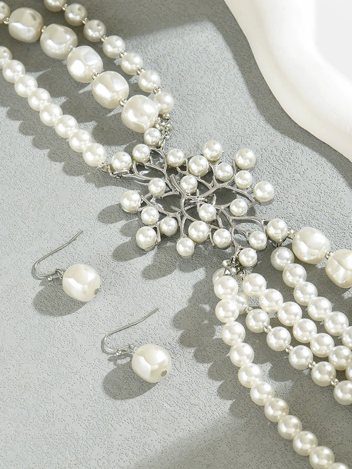 Vintage Layered Pearl Necklace and Earring Set - Image 3