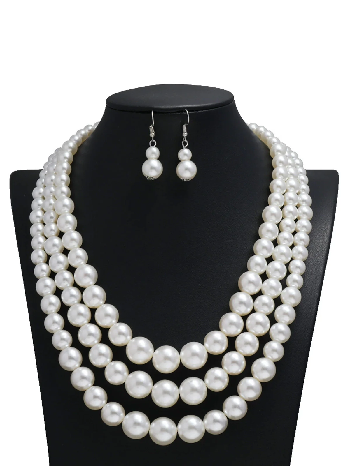 Vintage Layered Pearl Necklace & Earring Set - Image 3