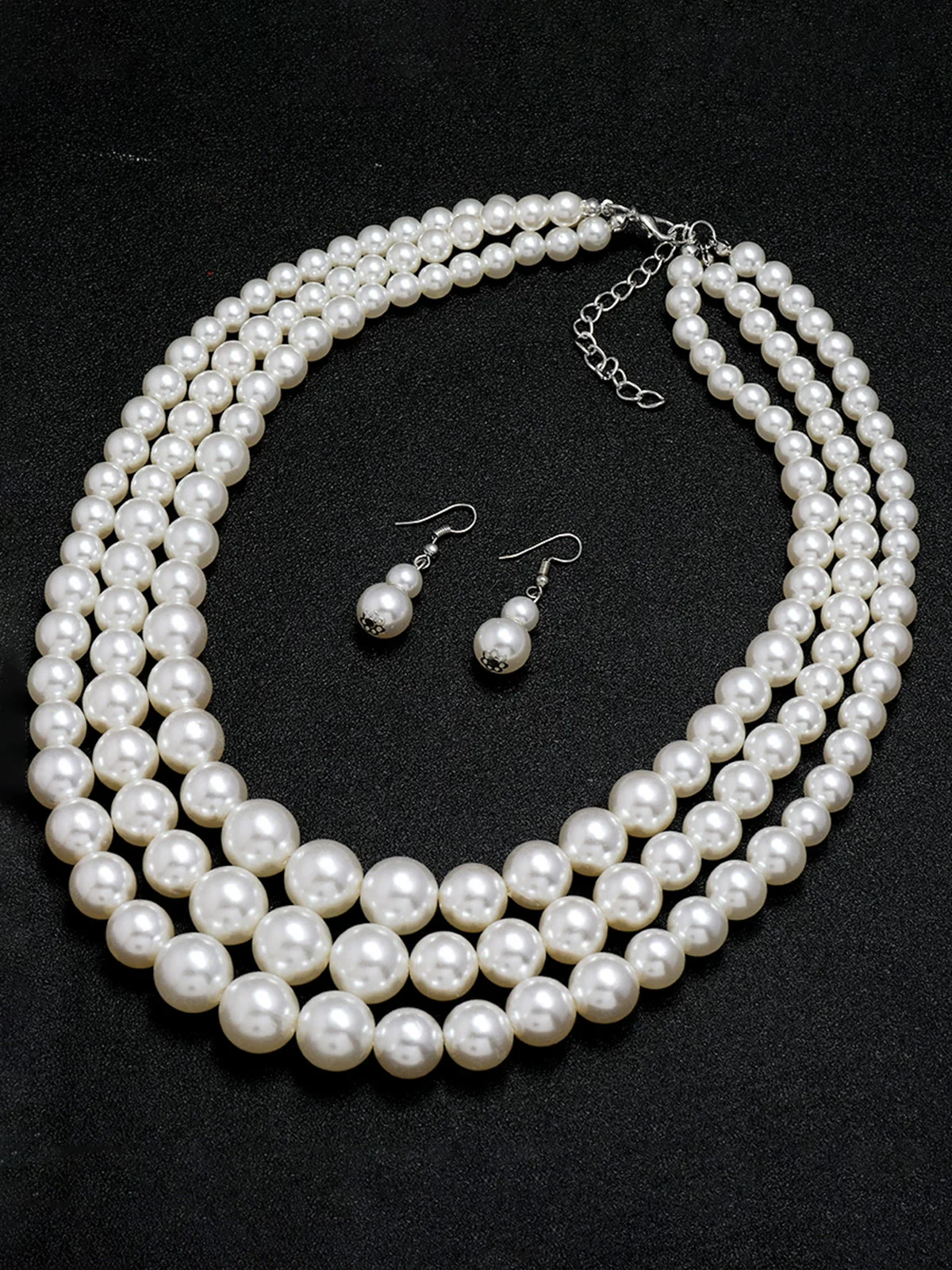 Vintage Layered Pearl Necklace & Earring Set - Image 4