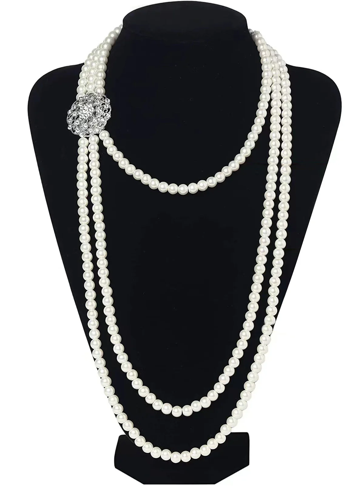 Vintage Layered Pearl Necklace & Earrings Set - Image 2