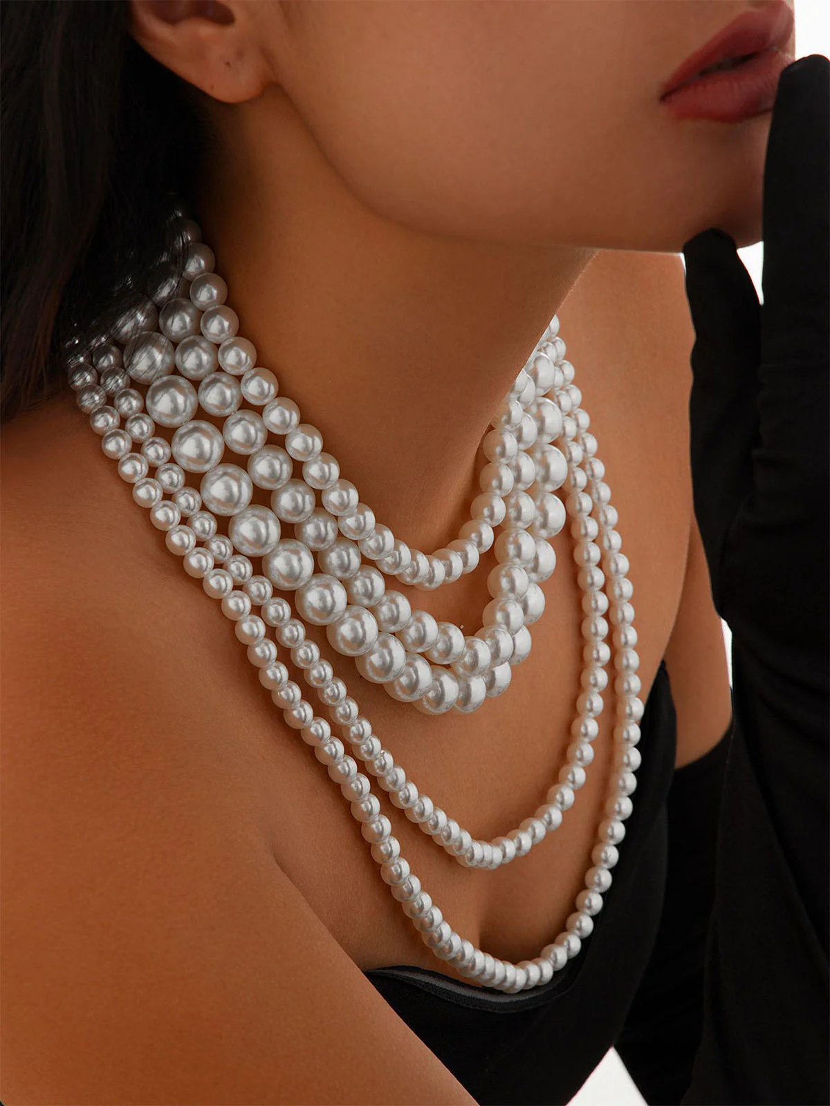 Vintage Layered Pearl Statement Necklace - Image 10