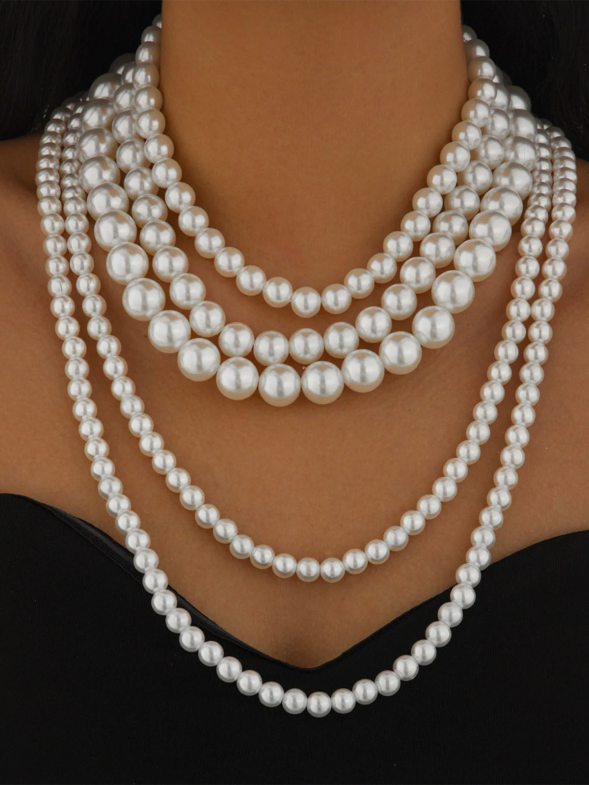 Vintage Layered Pearl Statement Necklace - Image 2