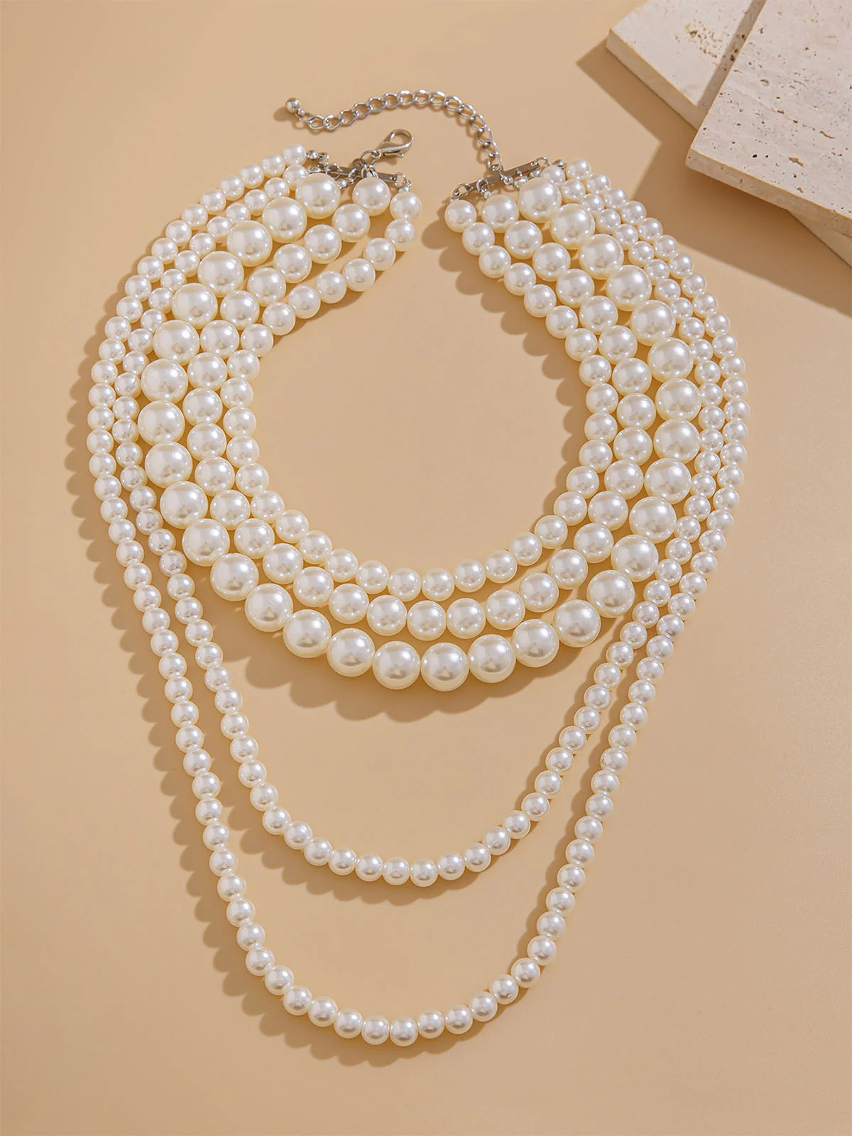 Vintage Layered Pearl Statement Necklace - Image 4