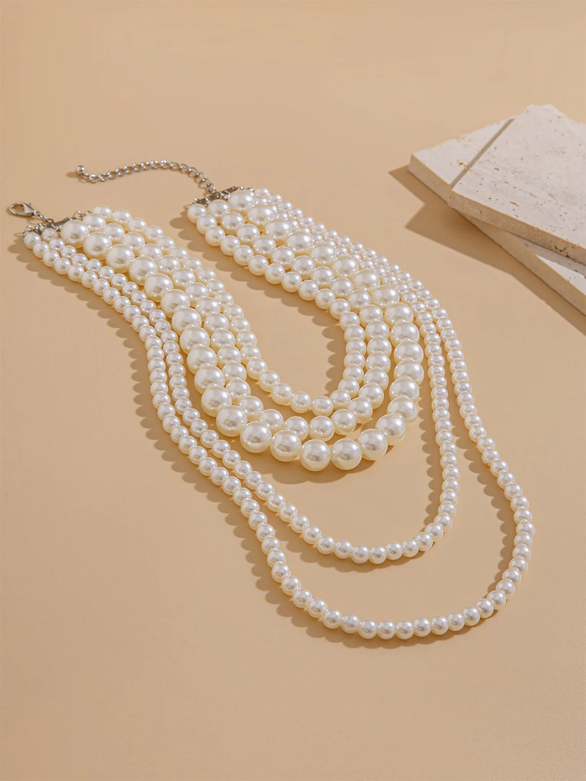 Vintage Layered Pearl Statement Necklace - Image 5