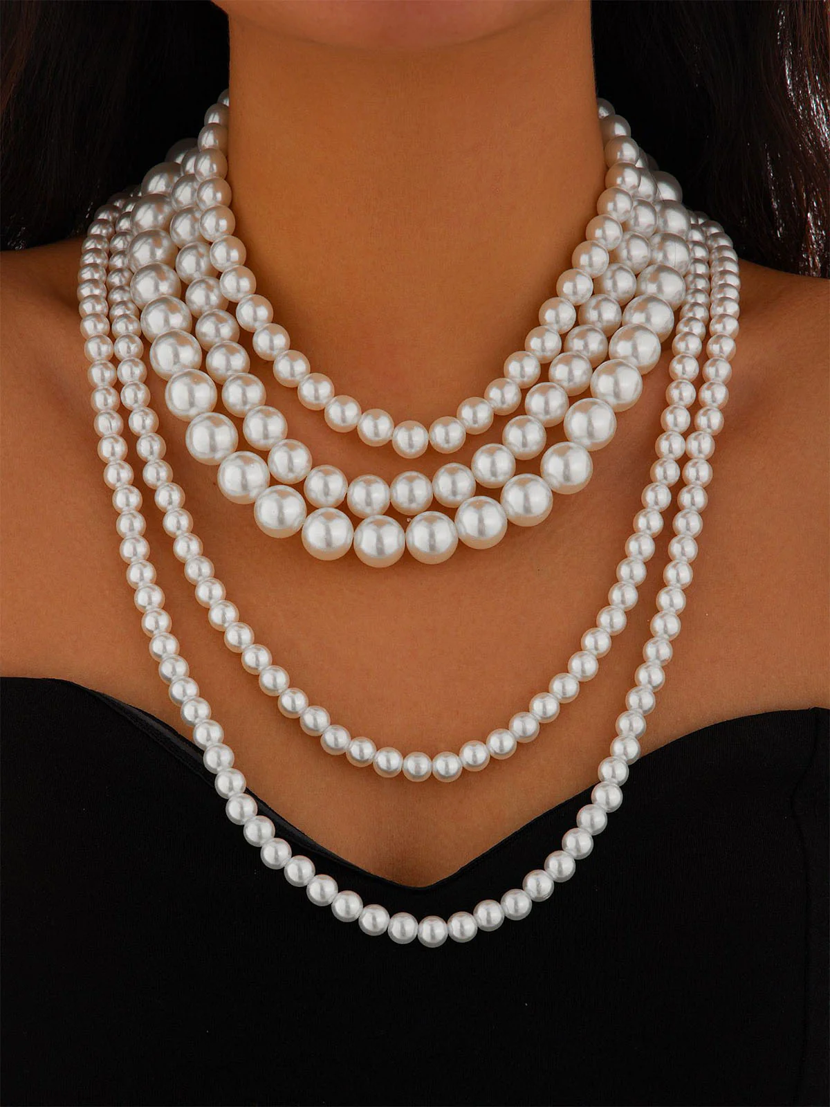 Vintage Layered Pearl Statement Necklace - Image 8